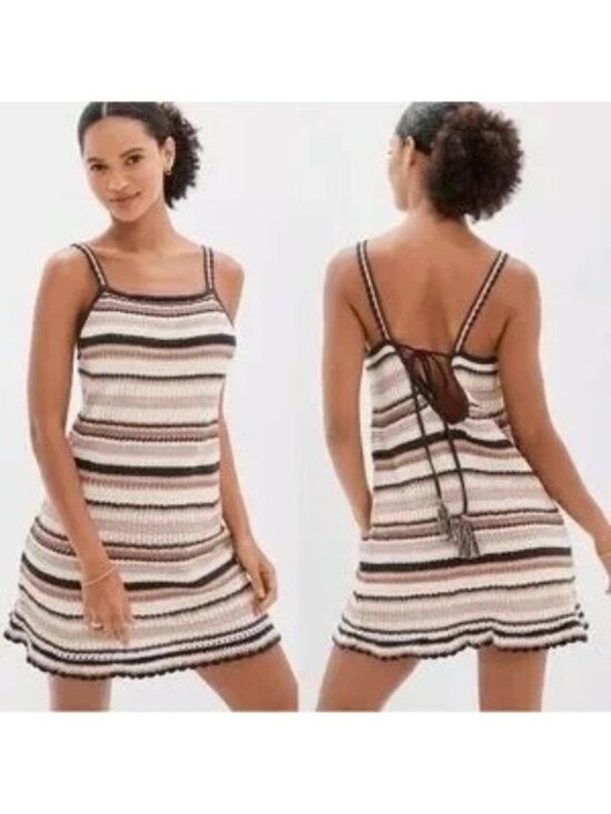 American Eagle Outfitters Dresses & Skirts - American Eagle Outfitters Brown Crochet Stripe Sleeveless Dress